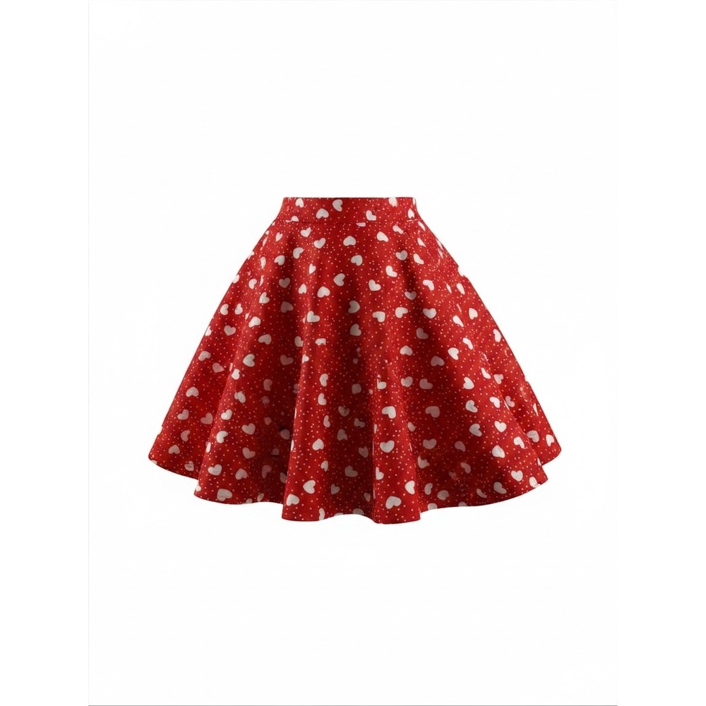 Red Heart Print Circle Skirt